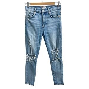 AGOLDE Sophie Distressed Denim Skinny Jeans Crop Blue Sz 27 A018-812 Cut 40627